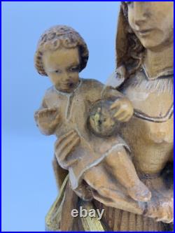 Vintage Anri Hand Carved Madonna & Baby Jesus Wood Sculpture 10.25