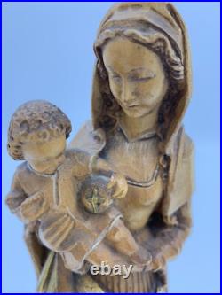 Vintage Anri Hand Carved Madonna & Baby Jesus Wood Sculpture 10.25
