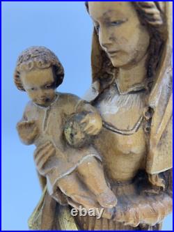 Vintage Anri Hand Carved Madonna & Baby Jesus Wood Sculpture 10.25