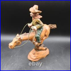 Vintage Anri Italy Cowboy On Horse Hand Carved Wood Painted RARE HTF