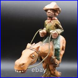Vintage Anri Italy Cowboy On Horse Hand Carved Wood Painted RARE HTF