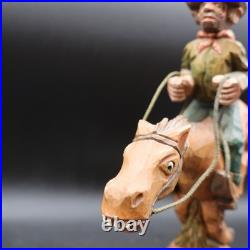 Vintage Anri Italy Cowboy On Horse Hand Carved Wood Painted RARE HTF