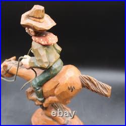 Vintage Anri Italy Cowboy On Horse Hand Carved Wood Painted RARE HTF