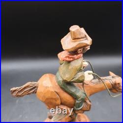 Vintage Anri Italy Cowboy On Horse Hand Carved Wood Painted RARE HTF