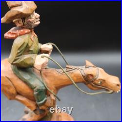 Vintage Anri Italy Cowboy On Horse Hand Carved Wood Painted RARE HTF