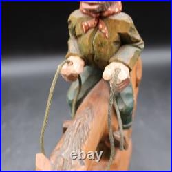 Vintage Anri Italy Cowboy On Horse Hand Carved Wood Painted RARE HTF
