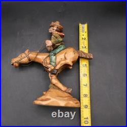 Vintage Anri Italy Cowboy On Horse Hand Carved Wood Painted RARE HTF