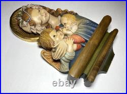 Vintage Anri Italy Hand Carved Wood Madonna, Child and Angel Wall Sculpture 17