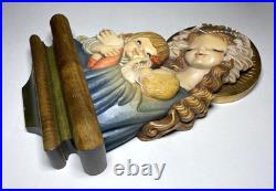 Vintage Anri Italy Hand Carved Wood Madonna, Child and Angel Wall Sculpture 17