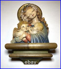 Vintage Anri Italy Hand Carved Wood Madonna, Child and Angel Wall Sculpture 17