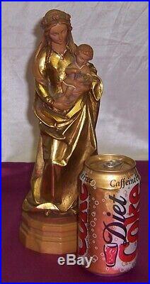 Vintage Anri Italy Wood Carving Madonna & Child 11 Tall Heavy Gold Gilding