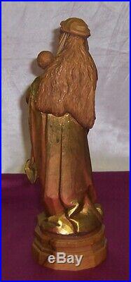 Vintage Anri Italy Wood Carving Madonna & Child 11 Tall Heavy Gold Gilding