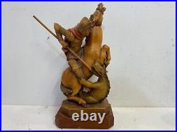 Vintage Anri Wooden Carved Saint George Slays the Dragon Decorative Figurine