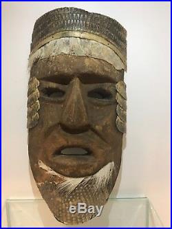 Vintage Antique Armadillo Carved Wooden Mexican Mayan Tribal Mask Folk Art