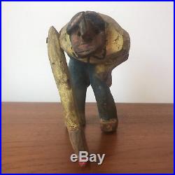 Vintage Antique Folk Art Wood Root Carved Marble Player Figure Sculpture