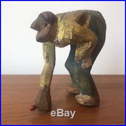 Vintage Antique Folk Art Wood Root Carved Marble Player Figure Sculpture Toy