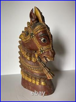 Vintage Antique Horse Sculpture Wood Carving Painting Folk Art Large Iconic