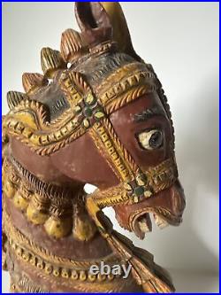 Vintage Antique Horse Sculpture Wood Carving Painting Folk Art Large Iconic