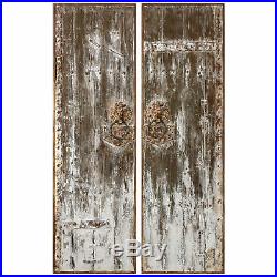 Vintage Antique Style Barn Door Wall Art Panel Set 2 Sculpture Iron Brown White