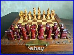 Vintage Antique USSR Chess RARE Soviet Set Wooden Box Handmade Hand Carving