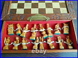 Vintage Antique USSR Chess RARE Soviet Set Wooden Box Handmade Hand Carving
