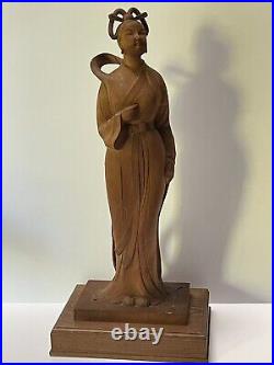 Vintage Antique Wood Sculpture Carving Large Asian Woman Icon China Japan 1920's