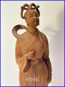Vintage Antique Wood Sculpture Carving Large Asian Woman Icon China Japan 1920's