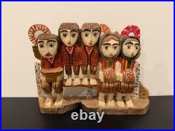 Vintage Anton Kaminski Folk Art Polychrome Wood Carving of Man Women & Children