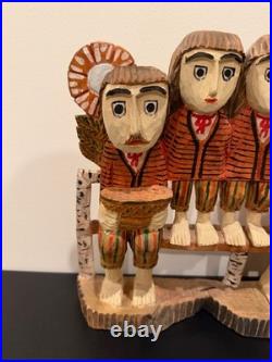 Vintage Anton Kaminski Folk Art Polychrome Wood Carving of Man Women & Children