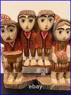 Vintage Anton Kaminski Folk Art Polychrome Wood Carving of Man Women & Children