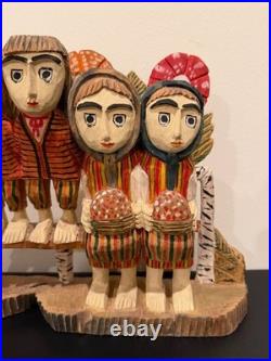 Vintage Anton Kaminski Folk Art Polychrome Wood Carving of Man Women & Children