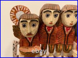 Vintage Anton Kaminski Folk Art Polychrome Wood Carving of Man Women & Children