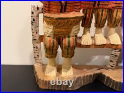 Vintage Anton Kaminski Folk Art Polychrome Wood Carving of Man Women & Children