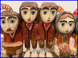 Vintage Anton Kaminski Folk Art Polychrome Wood Carving of Man Women & Children