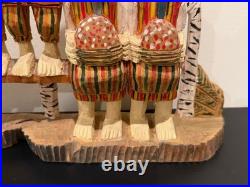 Vintage Anton Kaminski Folk Art Polychrome Wood Carving of Man Women & Children