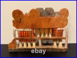 Vintage Anton Kaminski Folk Art Polychrome Wood Carving of Man Women & Children
