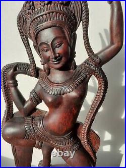 Vintage Apsara Danser Goddess Wood carving Figure Anghor Wat, Cambodia Asia
