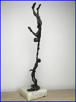 Vintage Art Bronze Sculpture Human Forms Modernist Acrobatics 28 MCM Figural