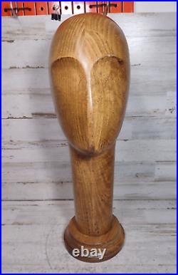 Vintage Art Deco 1930s Beech or Teak Wood Hat Stand Head Sculpture Mannequin