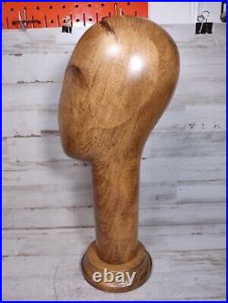 Vintage Art Deco 1930s Beech or Teak Wood Hat Stand Head Sculpture Mannequin