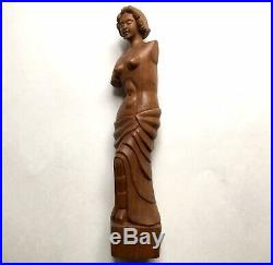 Vintage Art Deco Carved Wood Venus de Milo Statuette Sculpture, 1940s Folk Art