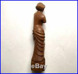 Vintage Art Deco Carved Wood Venus de Milo Statuette Sculpture, 1940s Folk Art