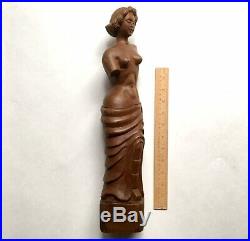 Vintage Art Deco Carved Wood Venus de Milo Statuette Sculpture, 1940s Folk Art