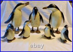 Vintage Art Deco Folk Art Rustic Hand Carved Hand Painted Penguin Set Lot (7)