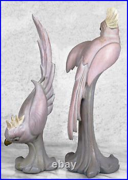 Vintage Art Deco Life Sized Cockatiel Parrot Bird Wood Sculpture A Pair