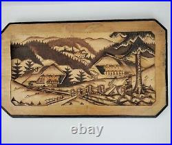 Vintage Art Hand Carved Wood Diorama Wall Hanging Decor Cottage German 14x24 In