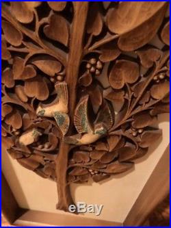 Vintage Art Syroco Wood Mid Century Modern Framed Leaves Bird Sculpture MCM
