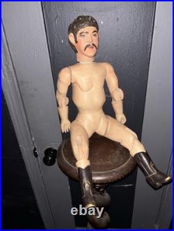 Vintage Articulated Wooden Man Figurine Sculpture Statue Mannequin Oddities Gay