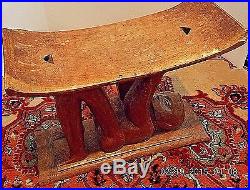 Vintage Ashanti Tribe African Man Holding Chief's Chair Stool Wood Sculpture