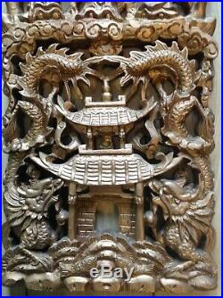Vintage Asian Gold Gilt Framed Wood Carving 3 Wise Men With Dragon Temple